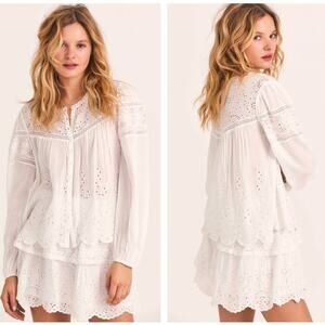 LOVESHACKFANCY Badyn Blouse Eyelet Lace Inset True White {2C53}